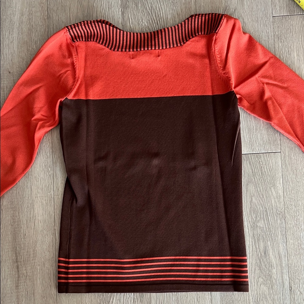 Notations Women's Coral and Chocolate Brown Long 3/4 Sleeve Top - Picture 8 of 15